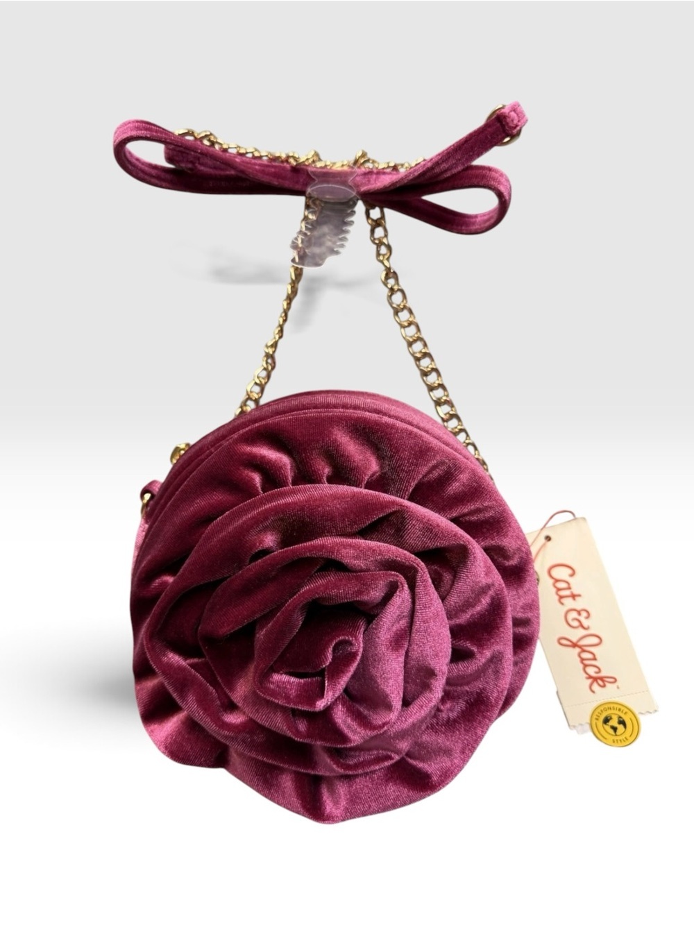 Cat & Jack Velvet Rose Mini Crossbody Bag in Berry